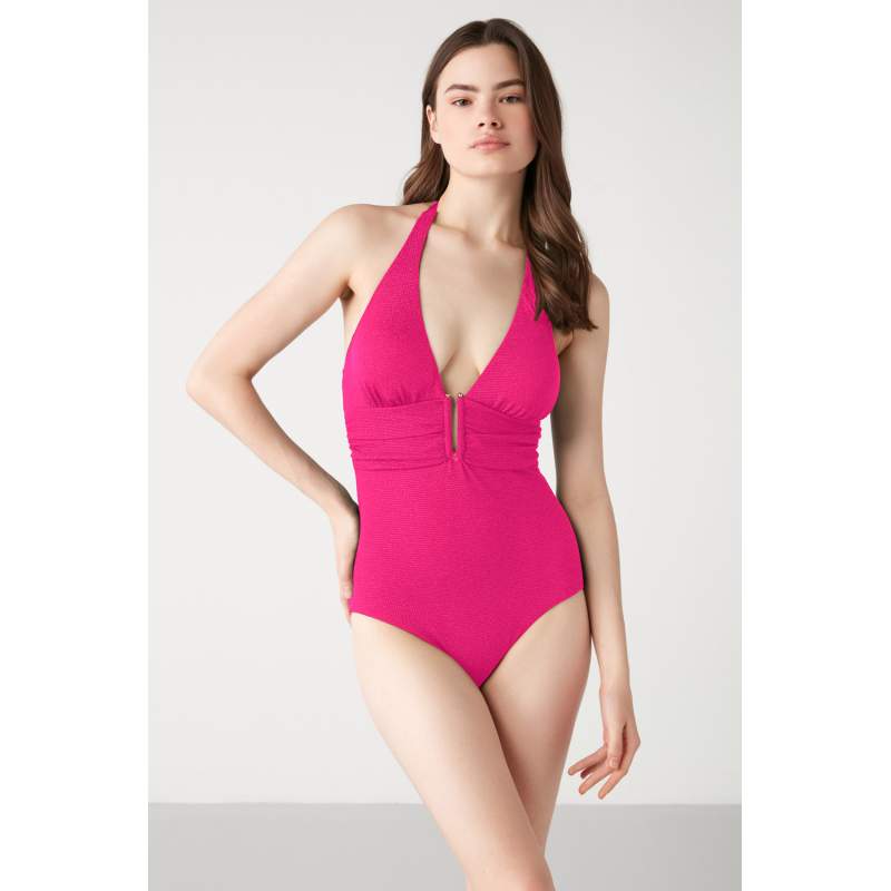 Ason Shiny Fabric V-Neck Swimsuit