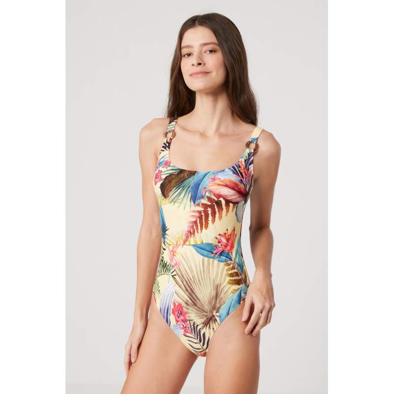 Labezerin Round Neck Patterned Swimsuit Labezerin Round Neck Patterned Swimsuit