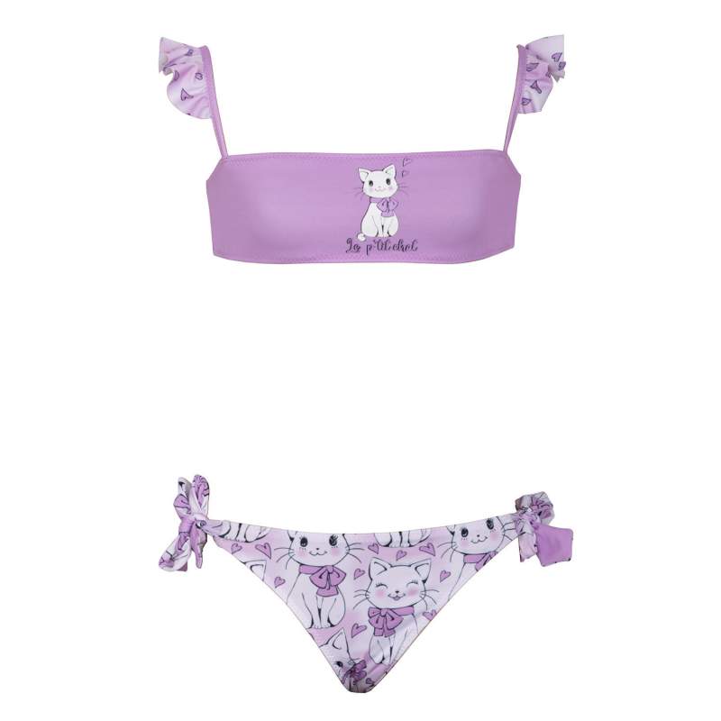 Chat Cat Patterned Kids Bikini Set