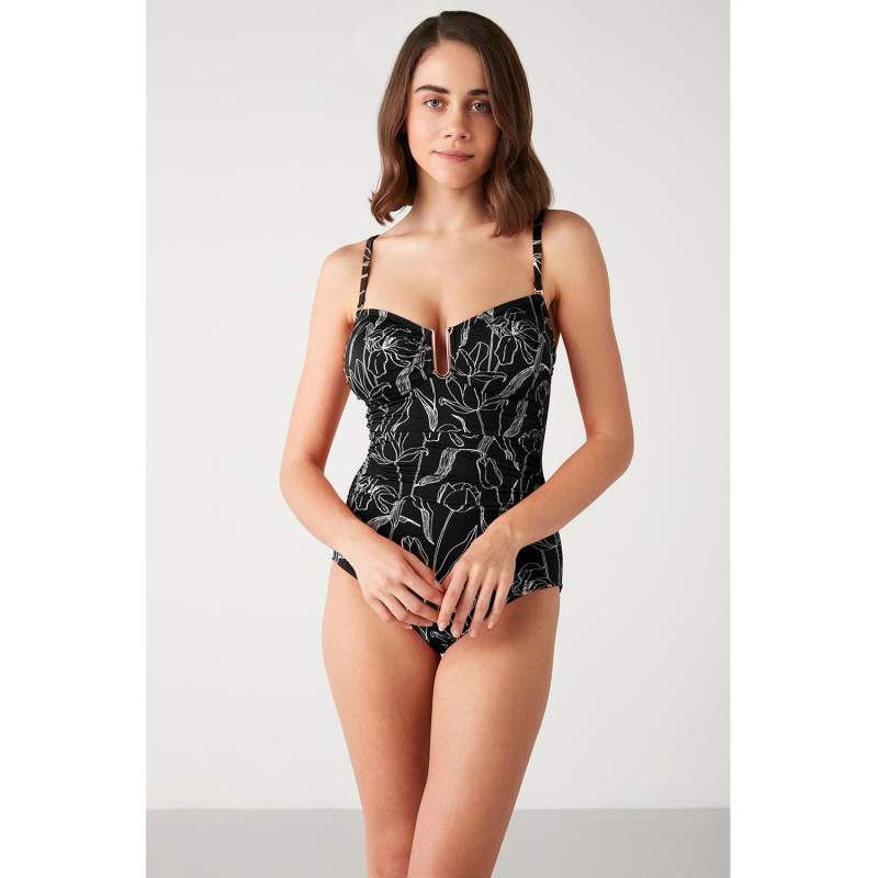 Redo Tulip Patterned Accessory Detailed Swimsuit