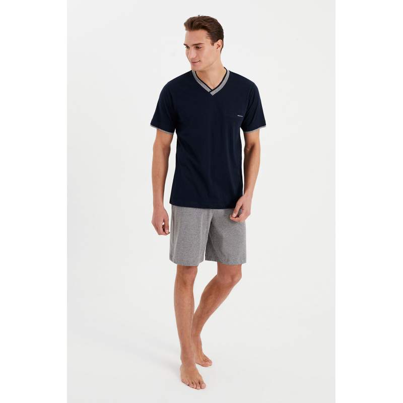 Babil Contrast Collar Shorts Pajamas Set