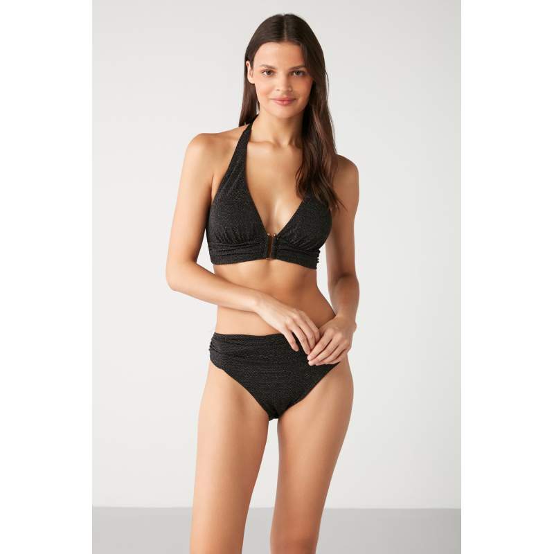 Ason Shiny Fabric V-Neck Bikini