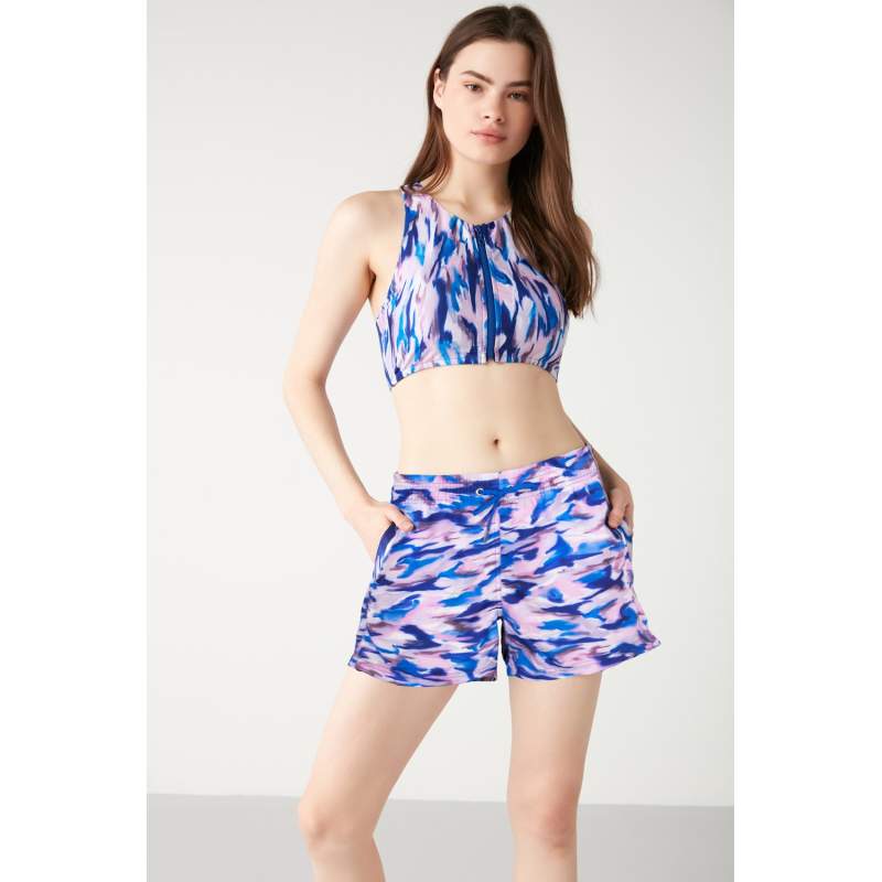 Babe Patterned Pocket Elastic Waist Shorts