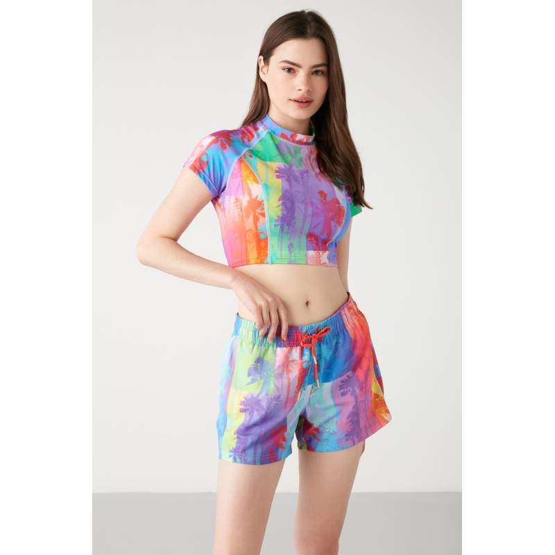 Fest Palm Pattern Elastic Waist Shorts Fest Palm Pattern Elastic Waist Shorts