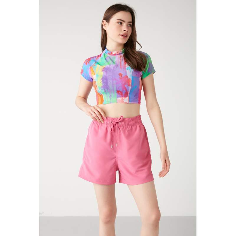 Achaiah Elastic Waist Solid Color Short Shorts