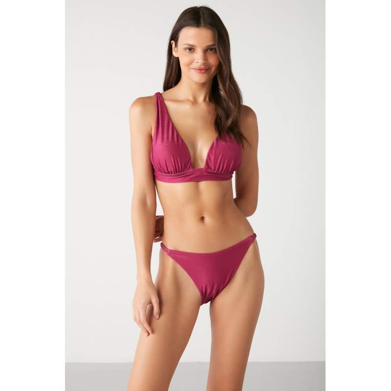 Rajutan Örgü Detailed Silvery Fabric Bikini