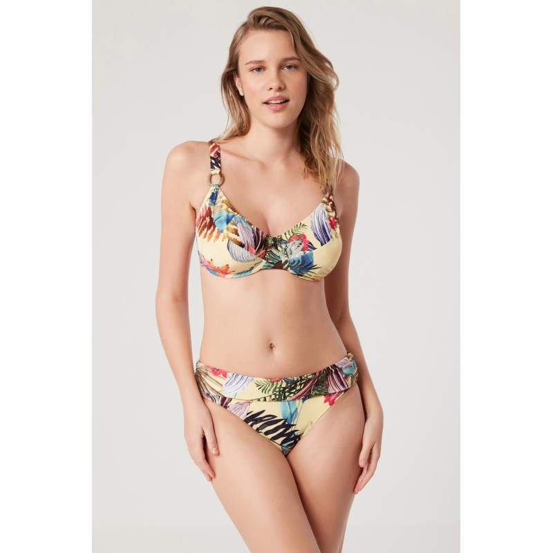 Labez Leaf Patterned Gathering Bikini Labez Leaf Patterned Gathering Bikini