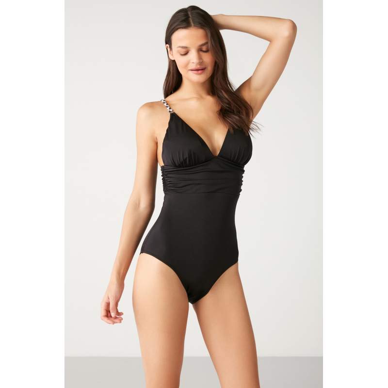 Brat Örgü Detailed V-Neck Swimsuit