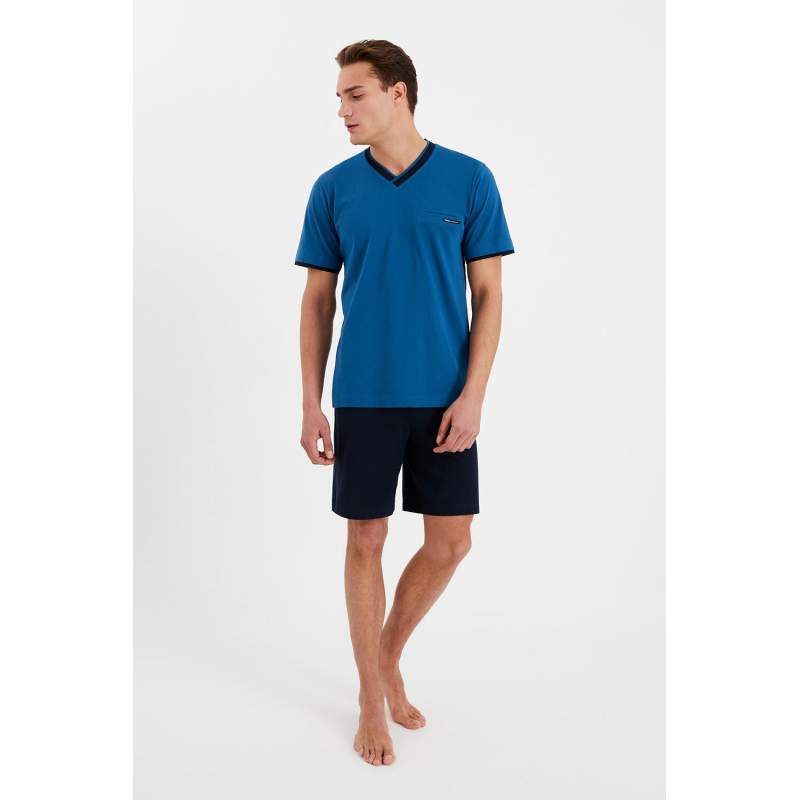 Babil Contrast Collar Shorts Pajamas Set