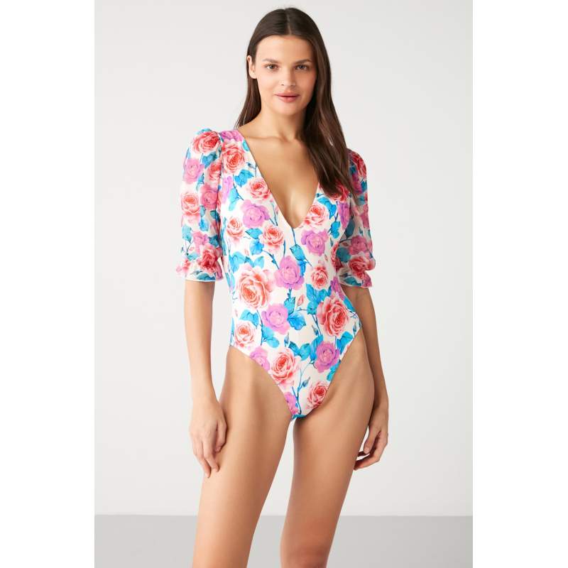 Roos Gül Pattern Long Sleeve Brazilian Swimwear