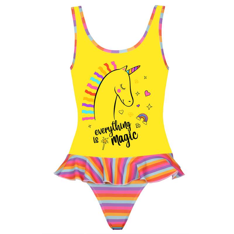 Magic Ç Striped Unicorn Printed Ç Kids Swimwear
