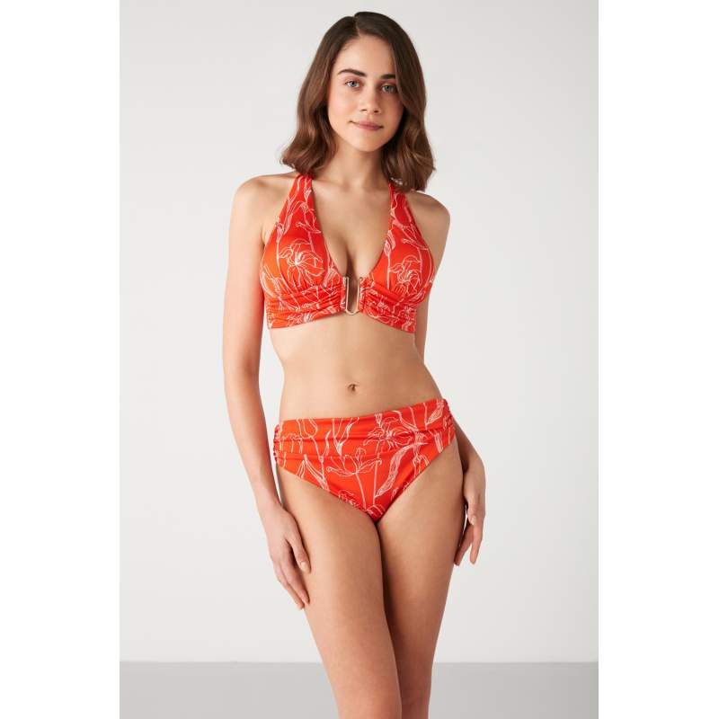 Red Tulip Patterned Accessory Detailed Bikini