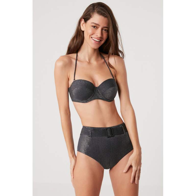 Reheli Shiny Fabric Covered Strapless Bikini