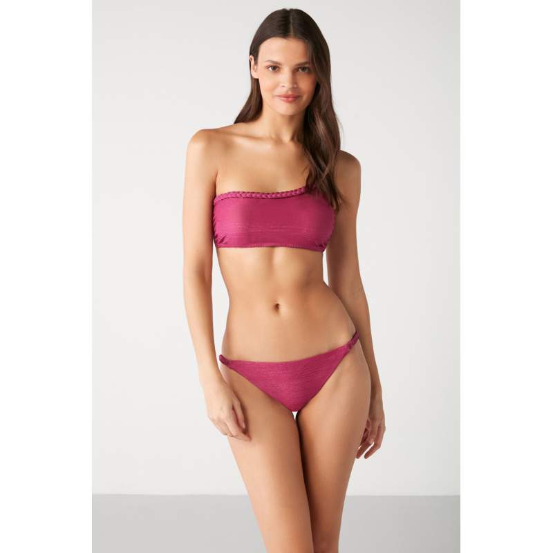 Raju Örgü Detailed Silvery Fabric Bikini