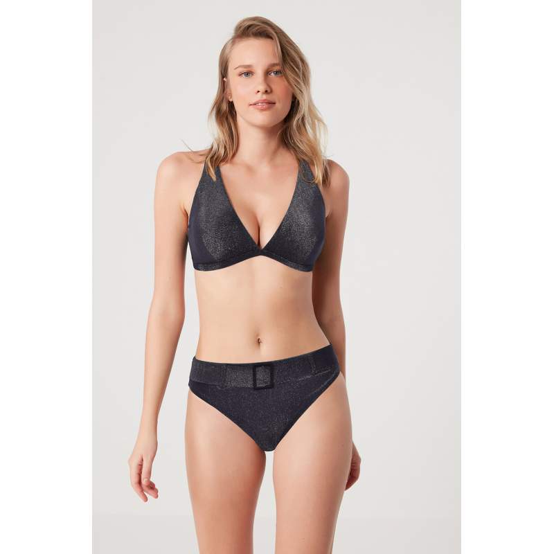 Rehel Shiny Fabric Belted Üçgen Bikini