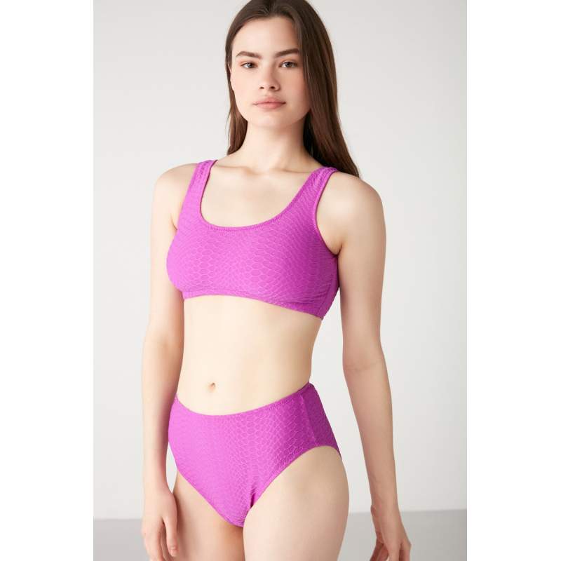 Lara Self-Textured Solid Color Bikini