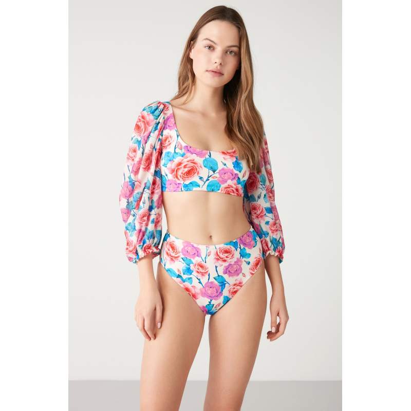 Roos Gül Patterned Long Sleeve Crop Bikini