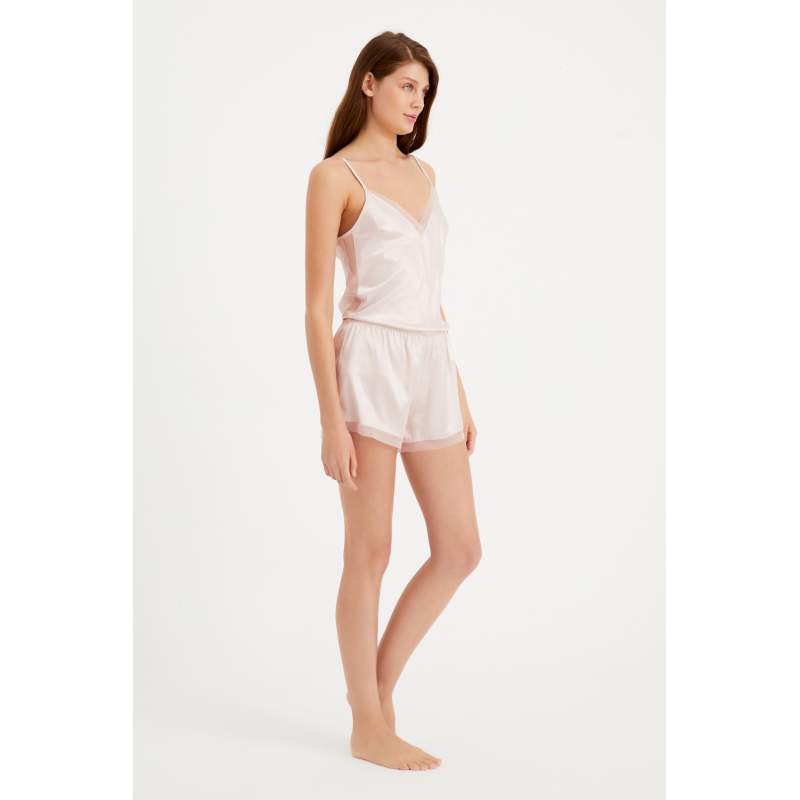 Alisa Transparent Detailed Satin Shorts