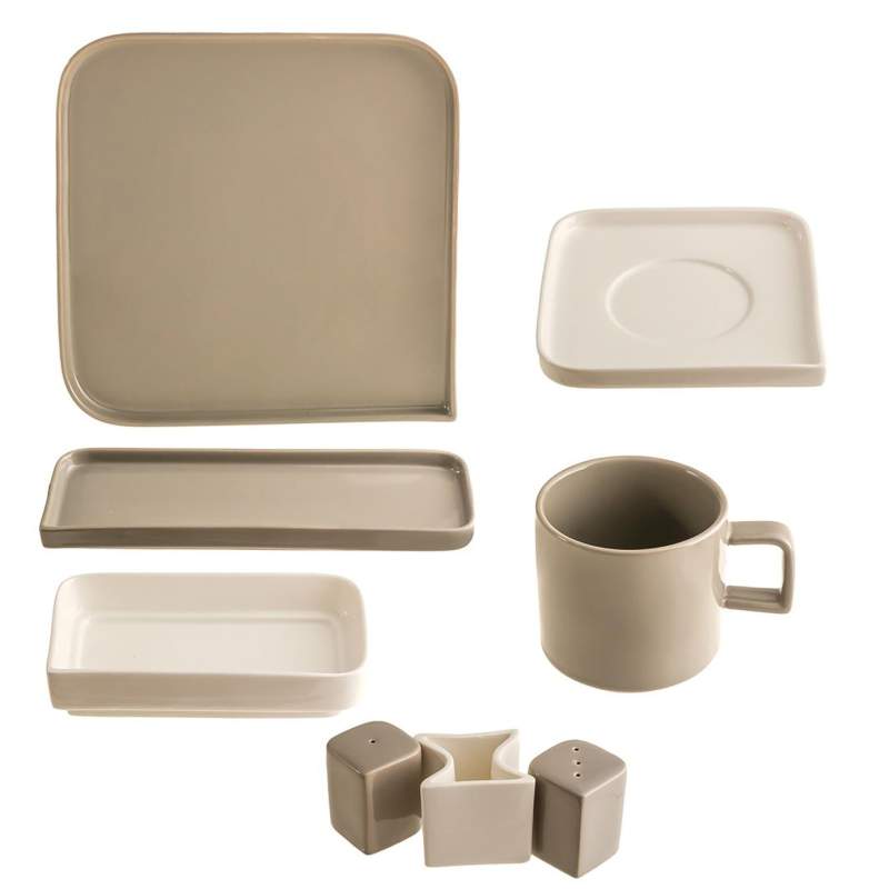 Jumbo Quadro Gray 27 Pieces 6 Person Breakfast Set