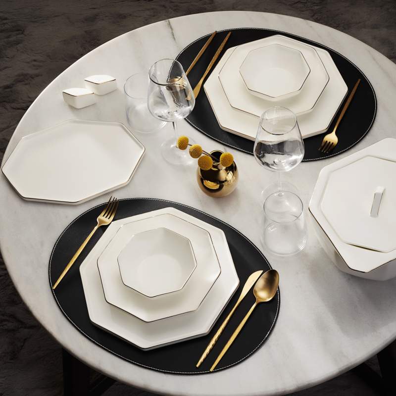 Karaca Eight Fine Pearl Extra Corner 62 Pieces Dinnerware Set for 12 Persons