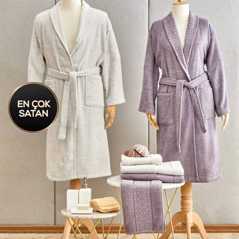 Karaca Home Casita Flos 6 Pieces Gray Plum Family Bathroom Set Karaca Home Casita Flos 6 Pieces Gray Plum Family Bathroom Set