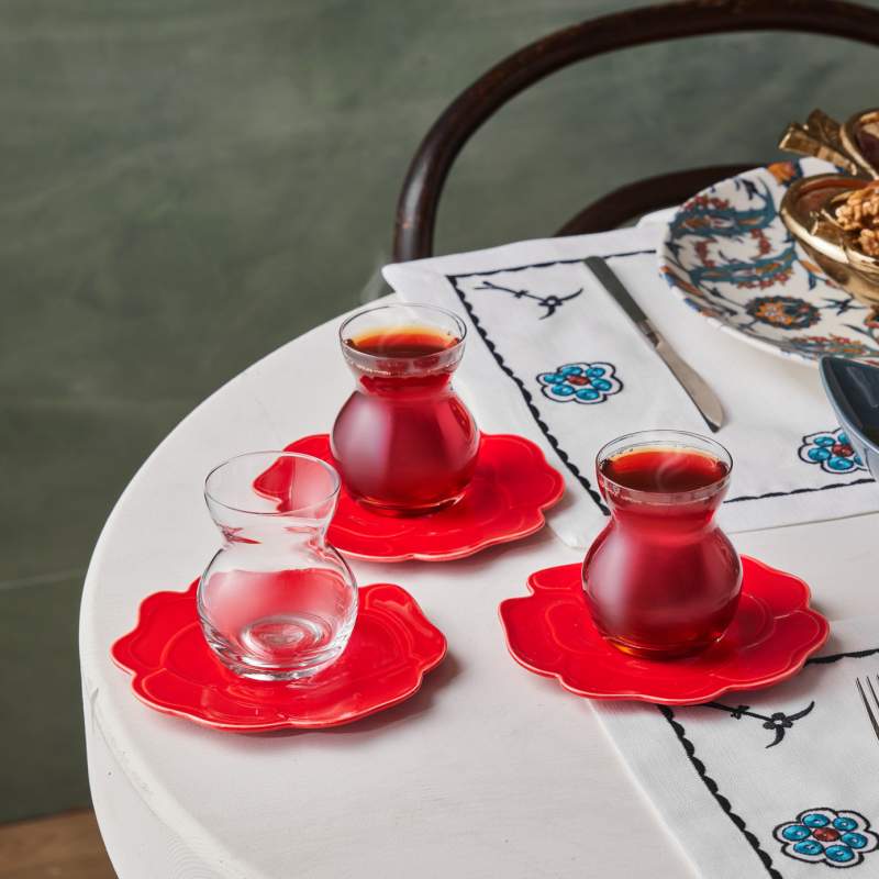 Karaca Flower 6 Person Glass Tea Set 160 ml