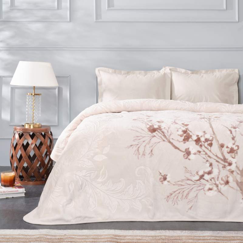 Karaca Home Sakura Beige Double Embosy Blanket