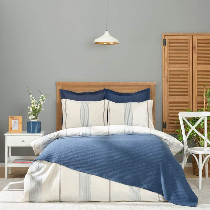 Karaca Home Palermo Indigo Double Yarn Dyed Duvet Cover Bed Cover Set Karaca Home Palermo Indigo Double Yarn Dyed Duvet Cover Bed Cover Set