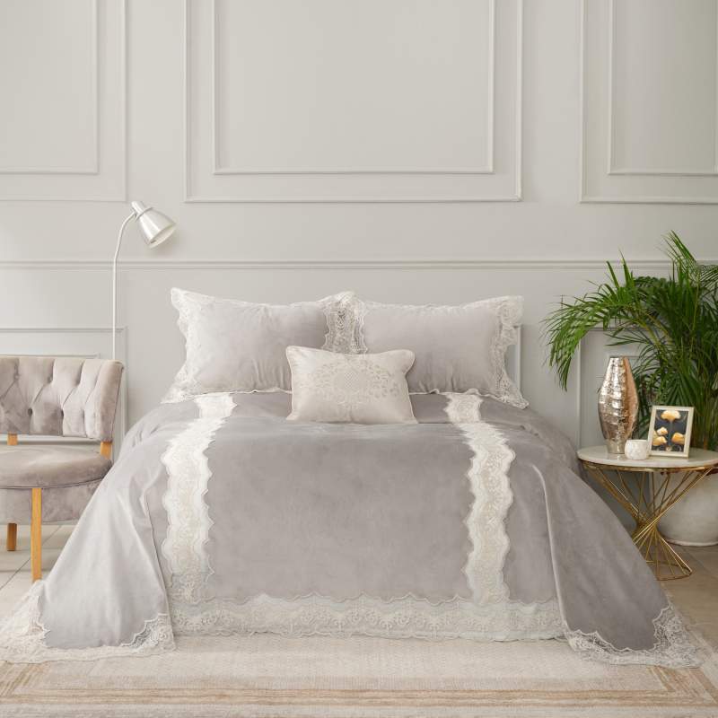 Karaca Home Blue 4 Piece Gold French Lace Dowry Cover Set