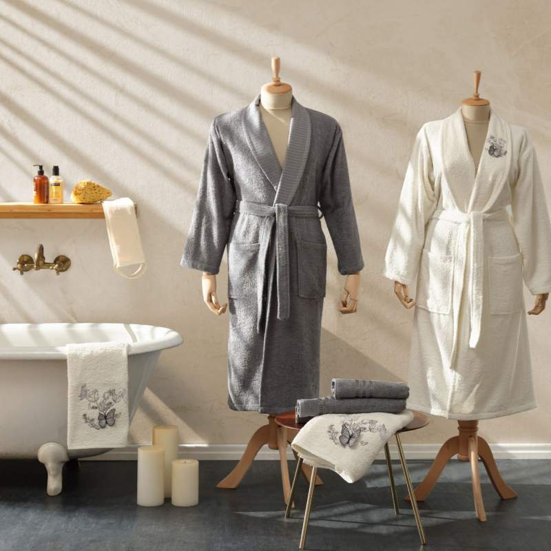 Karaca Home Butterfly 3D Embroidered Gray 6 Pcs Family Bathroom Set Karaca Home Butterfly 3D Embroidered Gray 6 Pcs Family Bathroom Set