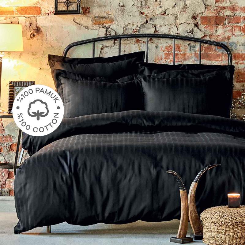 Karaca Home Charm Bold Black 100% Cotton Satin Double Duvet Cover Set Karaca Home Charm Bold Black 100% Cotton Satin Double Duvet Cover Set