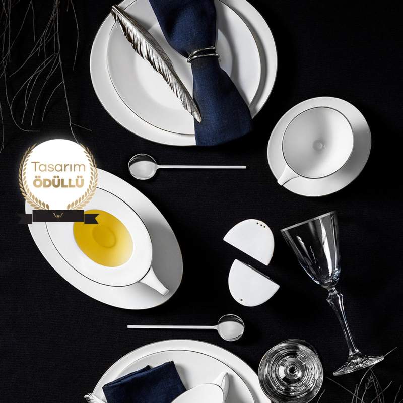 Jumbo Moon Bone 64 Pieces Dinnerware Set for 12 People Platinum