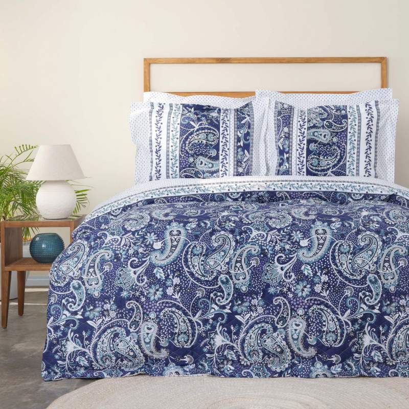 Karaca Home Serena Blue 100% Cotton Double Complete Suit