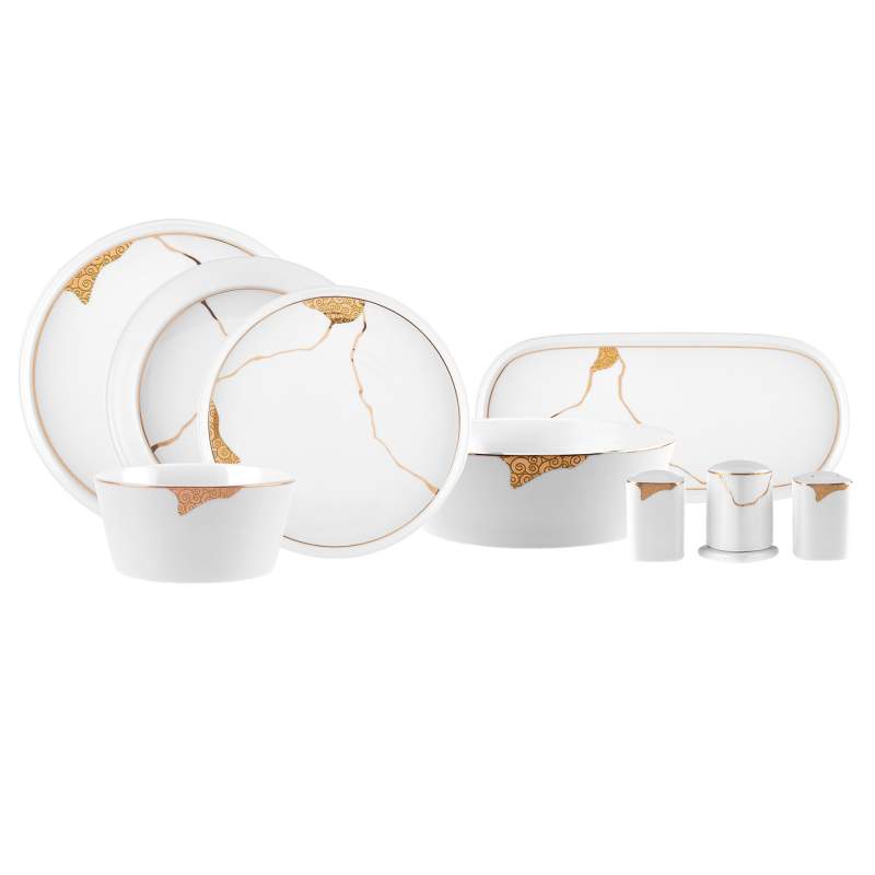 Karaca Streamline Quora 59 Pieces New Bone Dinnerware Set for 12 People