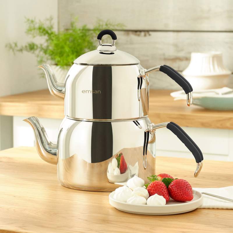 Emsan Anatolia Induction Based Black Maxi Pro Teapot Set with Steam Stopper