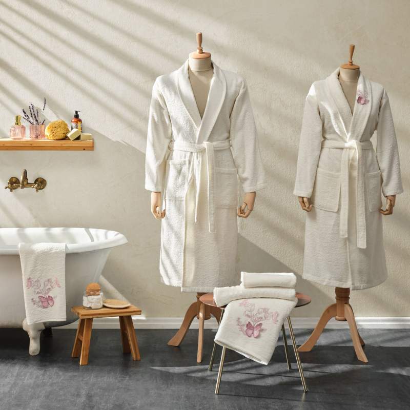 Karaca Home Butterfly 3D Embroidered Powder Beige 6 Pcs Family Bathroom Set Karaca Home Butterfly 3D Embroidered Powder Beige 6 Pcs Family Bathroom Set
