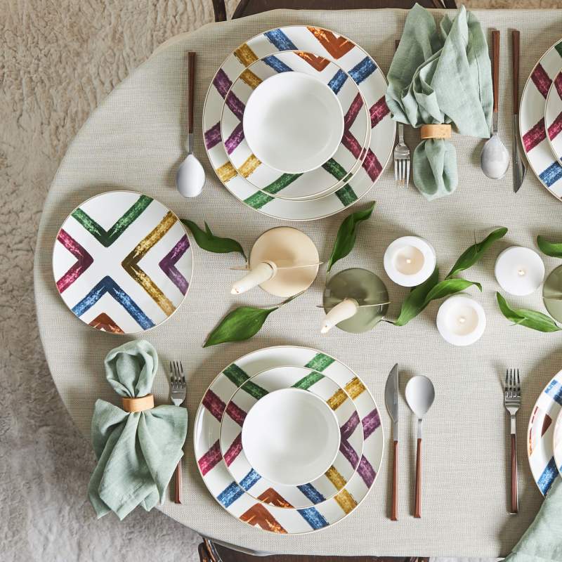 Karaca Colorful Blush Line 24 Pieces 6 Person Porcelain Dinnerware