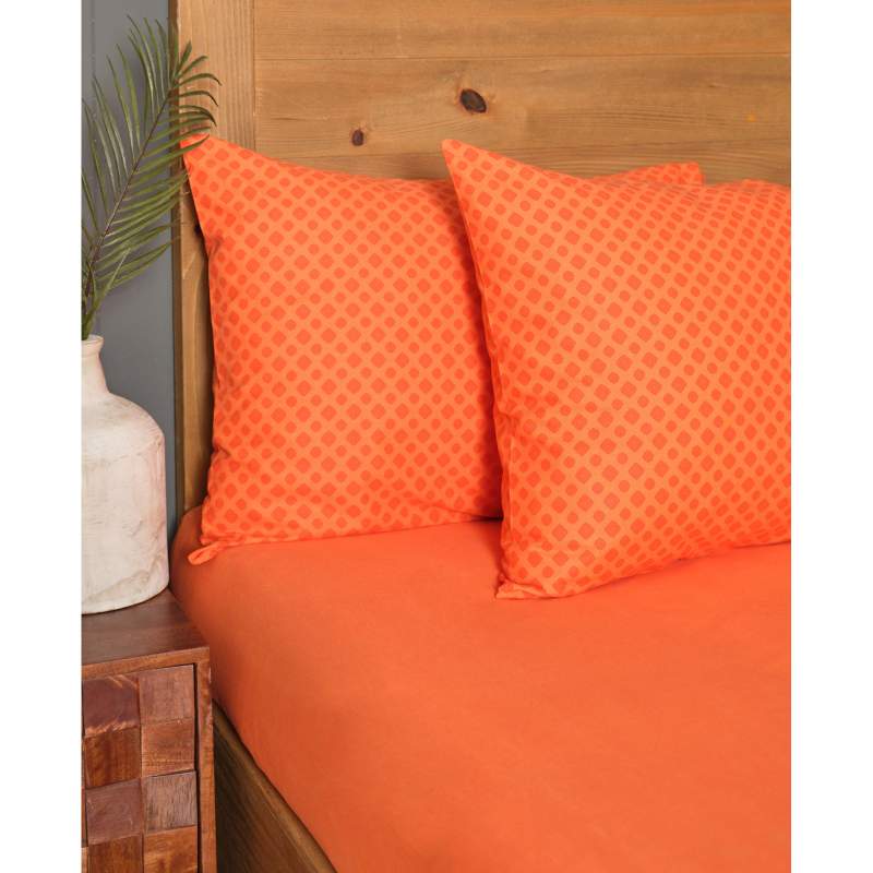Sarah Anderson Mitsy Orange 100% Cotton Double Elastic Bed Sheet Set