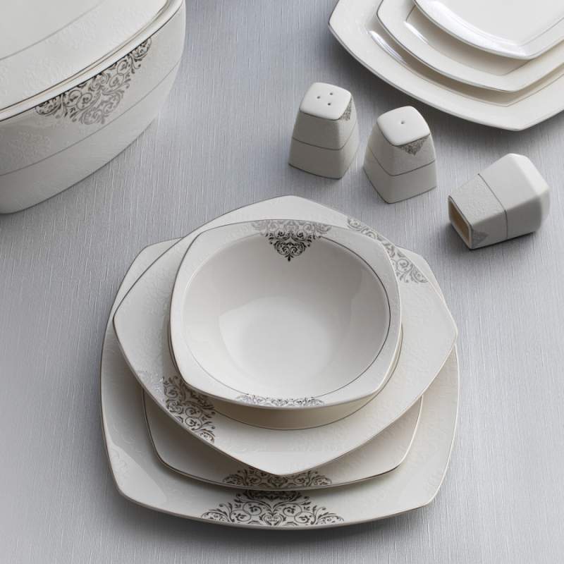 Emsan Yasemin 60 Pieces 12 Person Porcelain Dinnerware Platinum