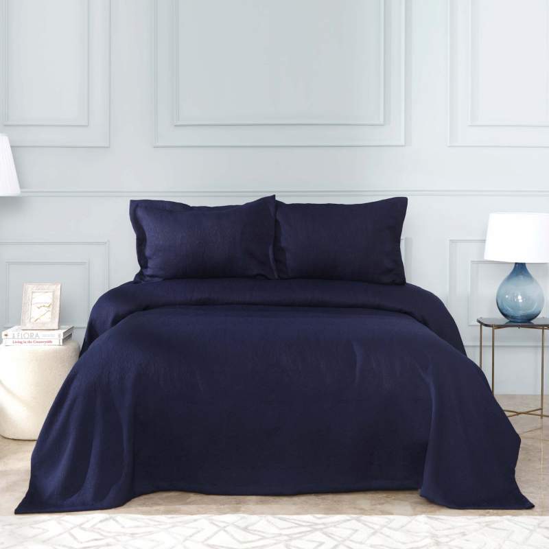 Karaca Home Lafel Navy Blue Double Bedspread Set Karaca Home Lafel Navy Blue Double Bedspread Set