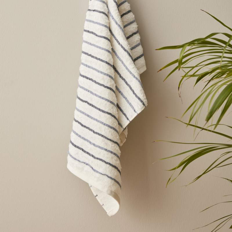 Karaca Home Young Denim Blue Striped​ 100% Cotton Face Towel 50x90 cm White