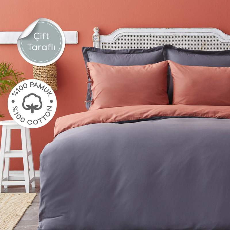 Karaca Home Basic Anthracite Terecota Double Sided Double Duvet Cover Set