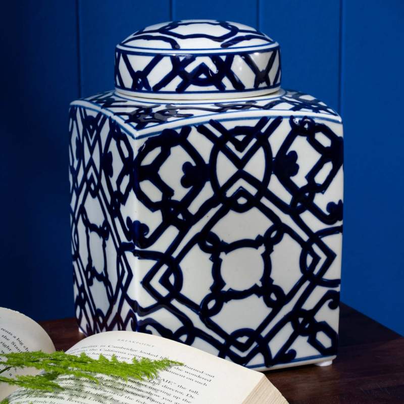 Karaca Home Blue White Rectangular Cube 22 cm