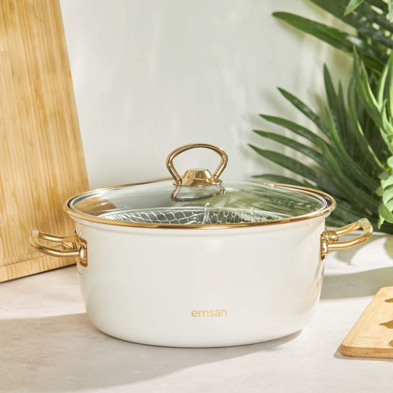 Emsan Nostalgia Enamel Beige Frying Pot
