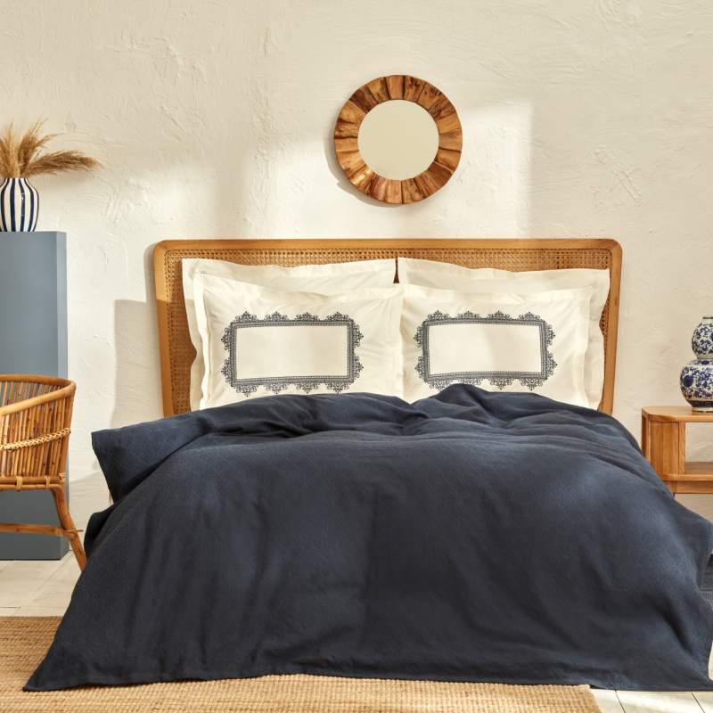 Karaca Home Candice 100% Cotton Double Embroidered Pique Set Blue Karaca Home Candice 100% Cotton Double Embroidered Pique Set Blue