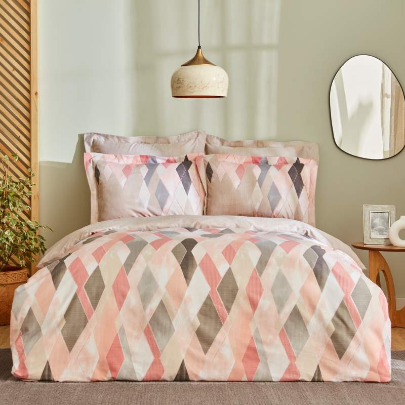 Karaca Home Lauro Double 100% Cotton Satin Duvet Cover Set Powder