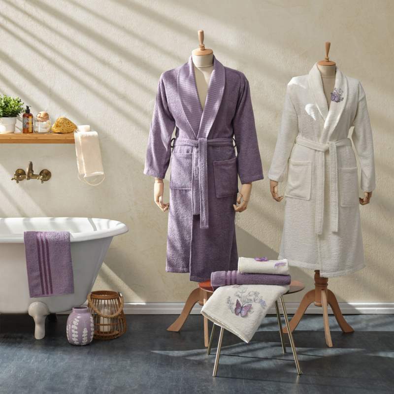 Karaca Home Butterfly 3D Embroidered Lilac Purple 6 Pcs Family Bathroom Set Karaca Home Butterfly 3D Embroidered Lilac Purple 6 Pcs Family Bathroom Set