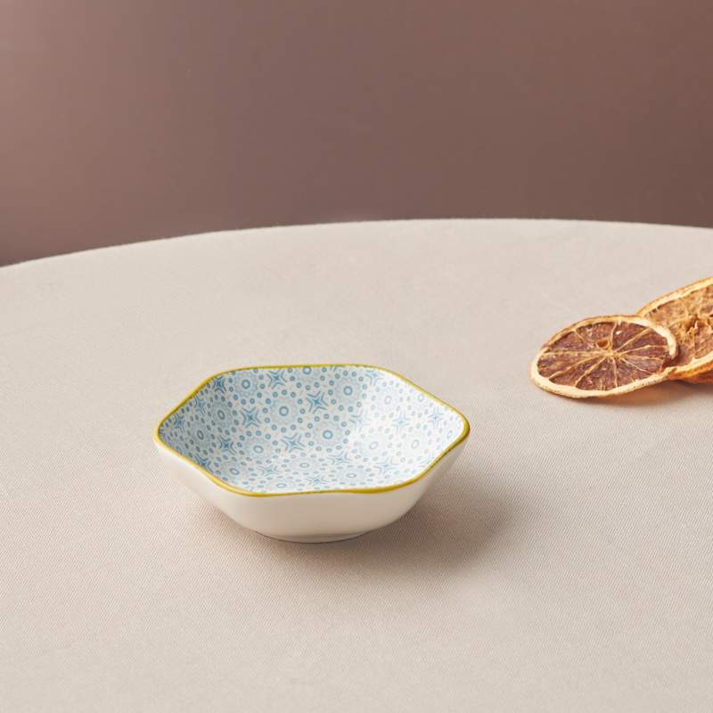 Karaca Floral Blue Hexagon Snack Plate 10 cm