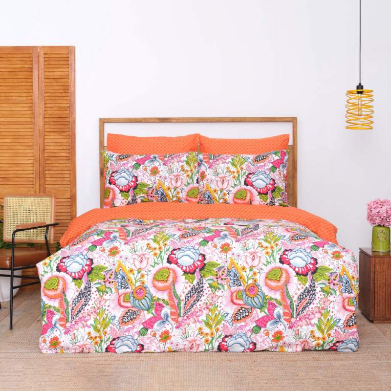 Sarah Anderson Mitsy Orange 100% Cotton Single Duvet Cover & Pillow Set