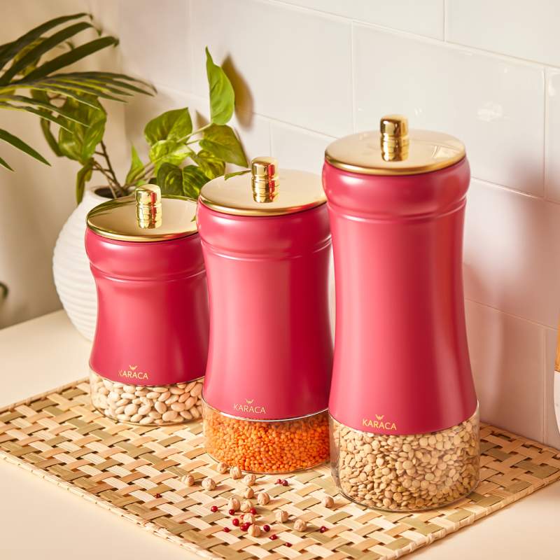 Karaca Gold Berry 3 Pcs Vacuum Glass Storage Container